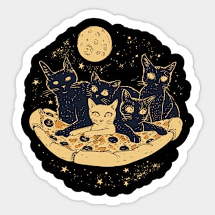 Retro futuristic cats on pizzas in space Sticker